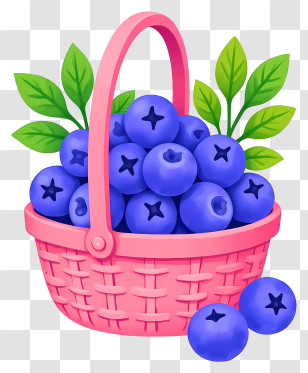 Fresh Blueberries In Woven Basket - Basket Of Fresh Blueberries With Leaves Transparent PNG