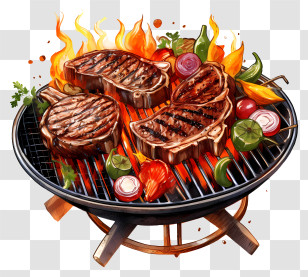 Bbq Grill - Grilled Meat And Vegetables On Barbecue Transparent PNG