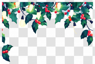 Christmas Background - Holly Garland With Bright String Lights Transparent PNG