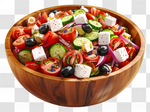 Greek Salad - Wooden Bowl Of Fresh Vegetable Salad Transparent PNG
