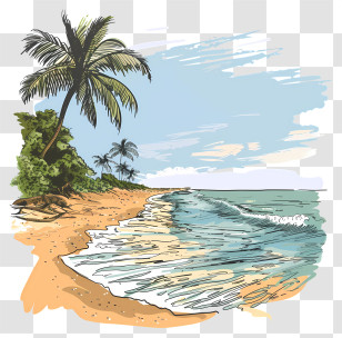 Beach Shore - Tropical Beach With Palm Trees And Ocean Waves Transparent PNG