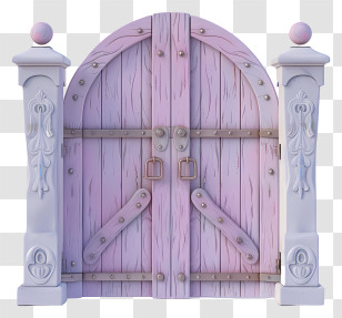 Wooden Garden Gate - Pink Wooden Gate With Decorative Pillars Transparent PNG