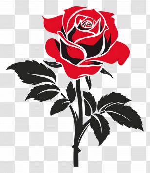 Roses Garden - Stylized Red Rose With Leaves Artwork Transparent PNG