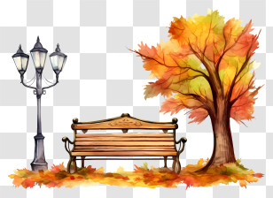Park Bench - Vintage Bench And Lamp In Autumn Park Illustration Transparent PNG