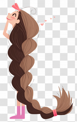Long Braided Hair - Cartoon Girl With Long Braided Hair Transparent PNG