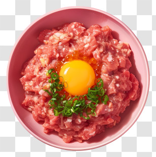 Steak Tartare - Minced Meat Bowl With Egg Yolk And Garnish Transparent PNG