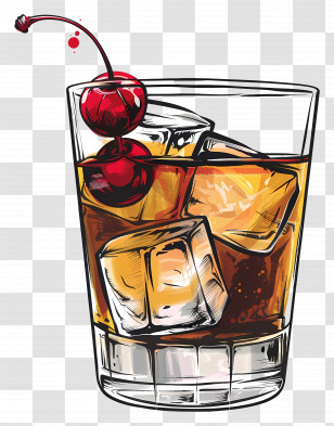Tropical Alcoholic Cocktail - Glass Of Whiskey With Cherry Transparent PNG