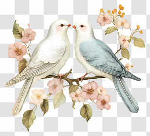 Wedding Birds - Romantic Doves On Floral Branch Transparent PNG
