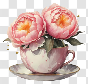 1 Pink Peony - Pink Peonies In A Teacup Display Transparent PNG