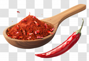 Chili Powder - Red Chili And Powder In Wooden Spoon Transparent PNG