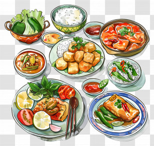 Thai Food - Illustration Of Various Dishes And Meals Transparent PNG