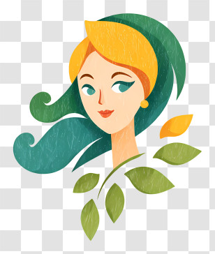 Beauty Logo - Woman With Green Hair And Leaves Transparent PNG