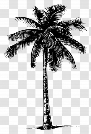 Palm Tree Silhouette - Black And White Palm Tree Drawing Transparent PNG