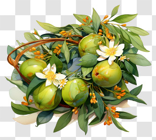 Christmas Wreath - Green Fruit And Floral Basket Decoration Transparent PNG