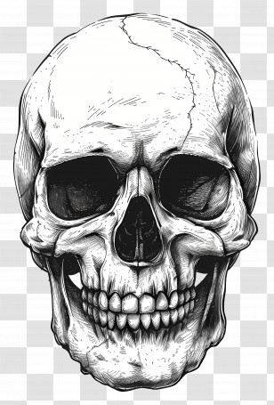 Cute Skull - Detailed Human Skull Illustration In Sketch Style Transparent PNG