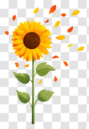 Sunflower Petals Falling - Bright Sunflower With Falling Petals Transparent PNG
