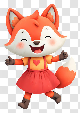 Cute Cartoon Fox - Adorable Red Fox Character Waving Transparent PNG