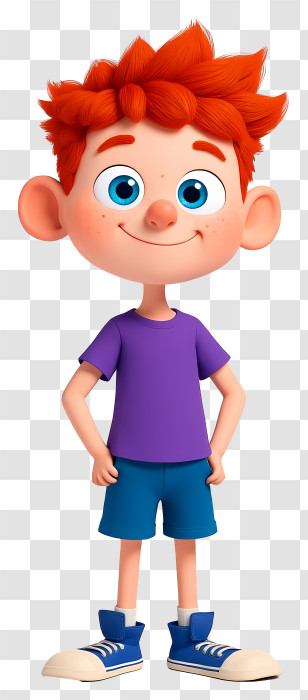 Animated Boy - Red-Haired Cartoon Boy In Striped Shirt Transparent PNG