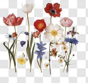 Spring Flowers - Assorted Colorful Spring Flowers Illustration Transparent PNG