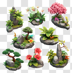 Zen Flower Arrangement - Rock Garden With Flowers Transparent PNG