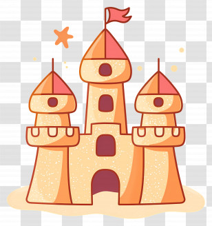 Sandcastle - Illustration Of Sandcastle With Flag Transparent PNG