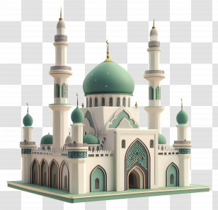 Islamic Mosque - Beautiful Mosque With Green Domes Transparent PNG