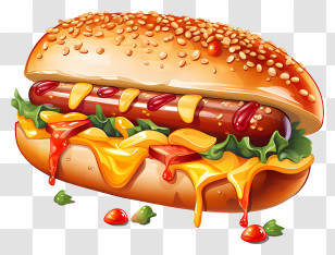 Hot Dog - Delicious Hotdog With Cheese And Sauce Transparent PNG