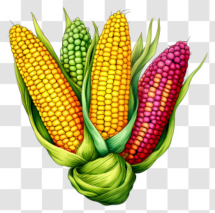 Corn On The Cob - Illustration Of Colorful Corn Cobs Transparent PNG