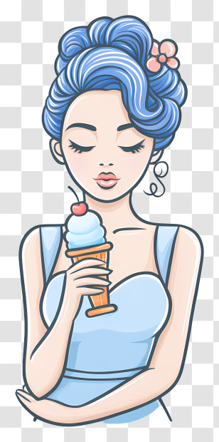Girl Eating Ice Cream - Stylish Woman Enjoying Ice Cream Transparent PNG