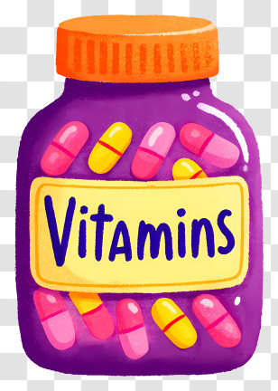 Vitamins - Colorful Vitamins Bottle Illustration Transparent PNG