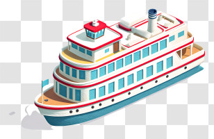 River Cruise Ship - Colorful Boat Illustration For Travel Concept Transparent PNG