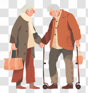 Old People - Illustration Of Elderly Couple Holding Hands Transparent PNG