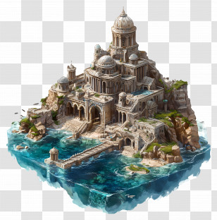 Lost Atlantis - Floating Island City Illustration Transparent PNG