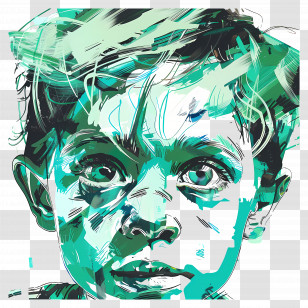 Child - Green Artistic Boy Portrait Transparent PNG