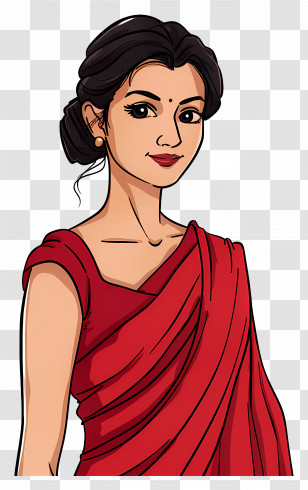 Woman In Traditional Outfit - Woman In Red Traditional Indian Saree Illustration Transparent PNG