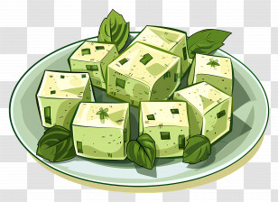Palak Paneer - Plate Of Green-Hued Tofu Cubes With Herbs Transparent PNG