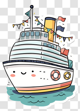 Cruise Ship - Happy Cartoon Ship With Flags Transparent PNG