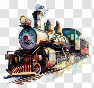 Train - Illustration Of Vintage Steam Locomotive Transparent PNG