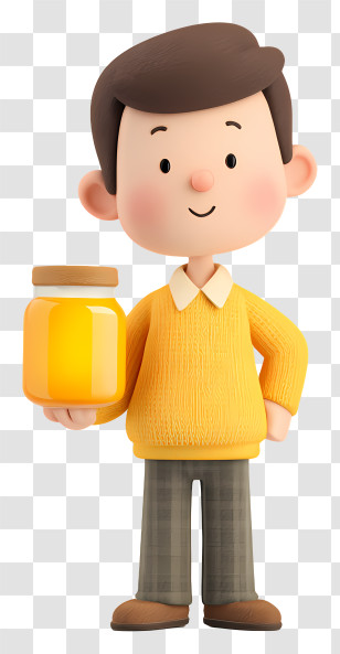 Man Holding Honey Jar - Cute Boy With Honey Jar Transparent PNG