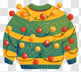 Ugly Christmas Sweater - Colorful Decorative Christmas Sweater With Ornaments Transparent PNG