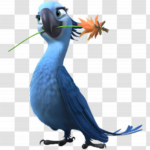 Rio - Blue Cartoon Parrot Holding A Flower Transparent PNG