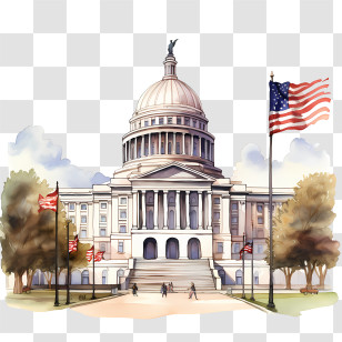 National Civic Pride Day - Capitol Building With American Flags Transparent PNG