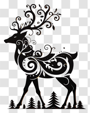Reindeer Silhouette - Ornamental Black Deer Silhouette Transparent PNG