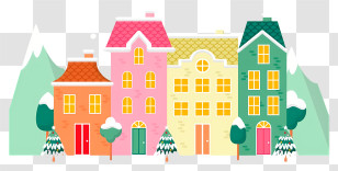 Snowy Building - Colorful Houses In A Snowy Winter Landscape Transparent PNG