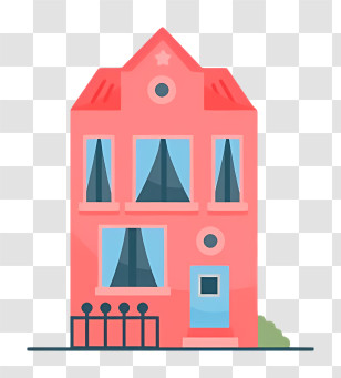 House - Pink House With Windows And Fence Transparent PNG