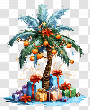 Beach Tunes - Tropical Palm Tree With Christmas Gifts Transparent PNG