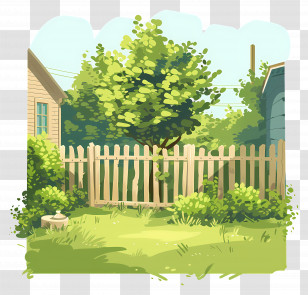 Backyard Fence - Bright Backyard With Picket Fence Transparent PNG