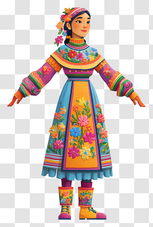 Native Peasant Woman - Traditional Colorful Dress With Floral Patterns Transparent PNG