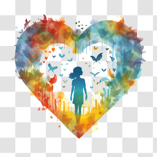 Child Health Day - Colorful Heart With Silhouette And Butterflies Transparent PNG