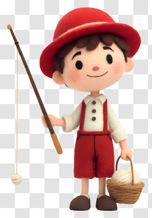 Boy With Fishing Rod - Boy With Fishing Gear And Basket Transparent PNG